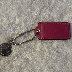 Coach Fuchsia Leather Keychain with Silver Accents
